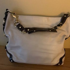 COACH CARLY SOFT DARK BEIGE WITH BROWN LEATHER HOBO BAG A0793-10616